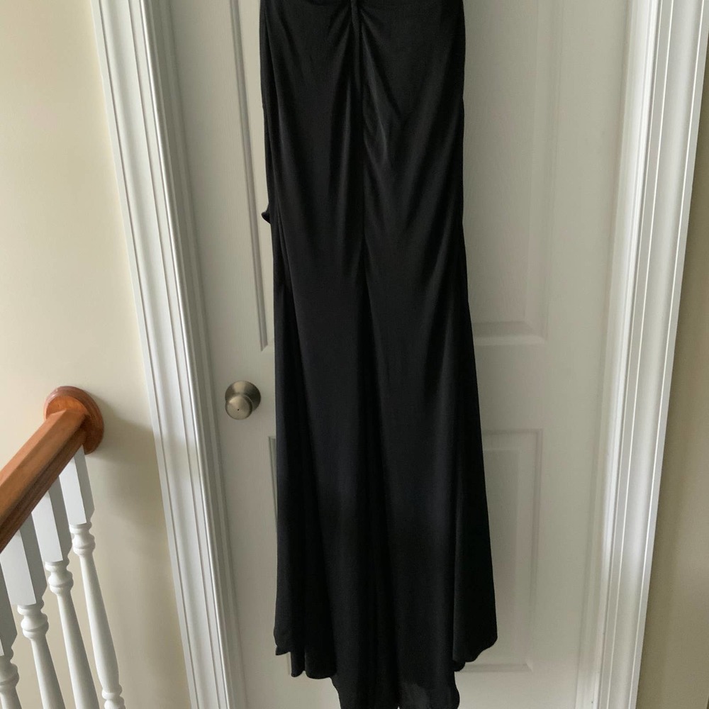 La Femme Off the Shoulder Jersey Ruched Long Dress Black - Picture 8 of 9